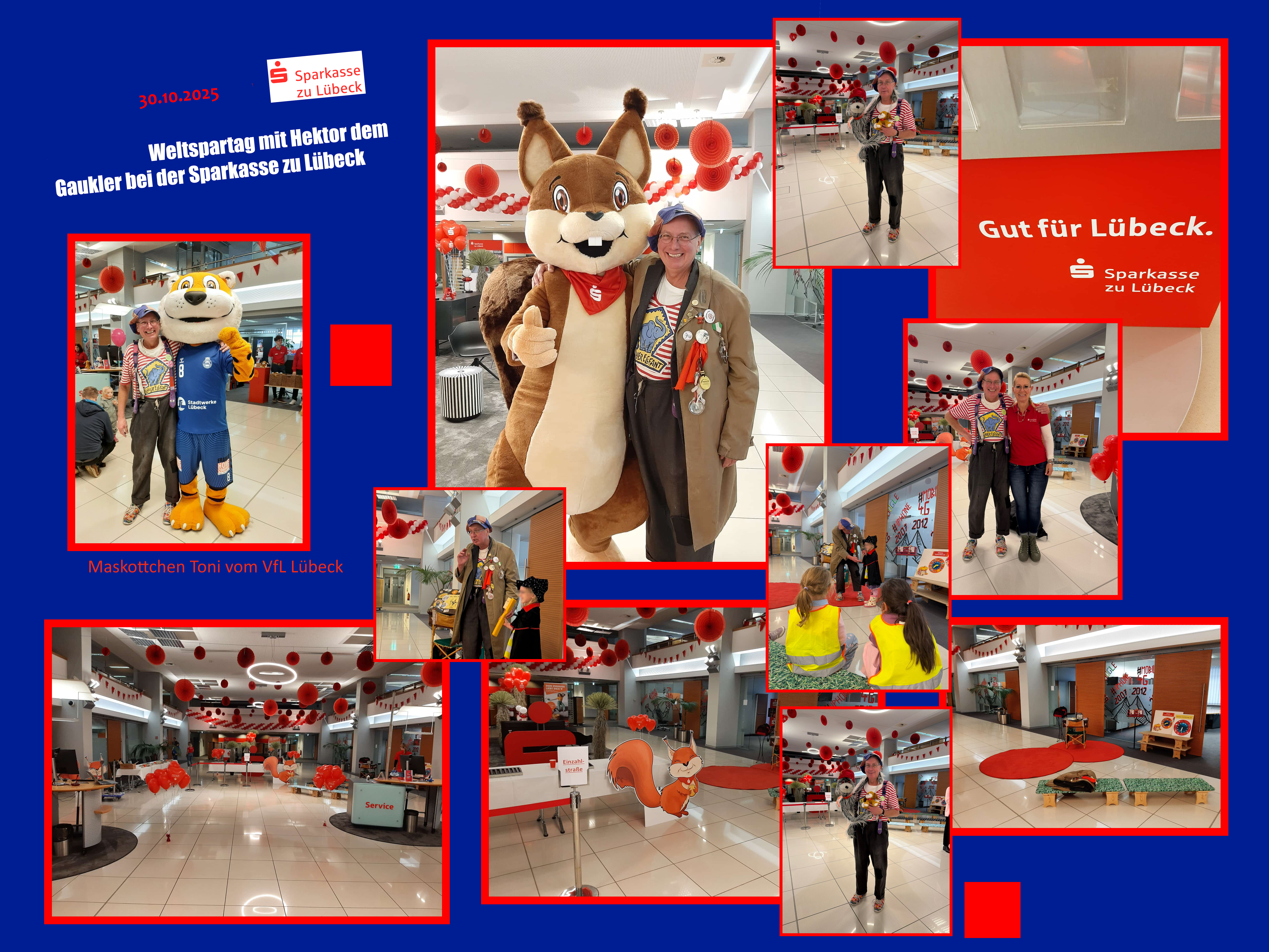 30.10.2025: Hektor beim Weltspartag bei der Sparkasse zu Lübeck